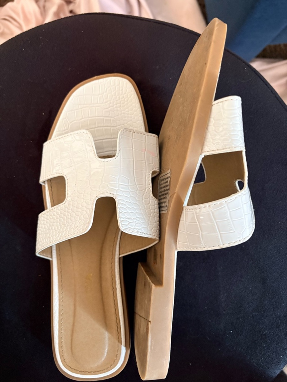 Fashion Nova White Croc-Embossed Slide Sandals for Women